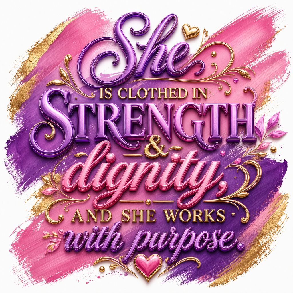 She is Clothed in Strength & Dignity – Pink Christian Office Wall Art | Instant Download