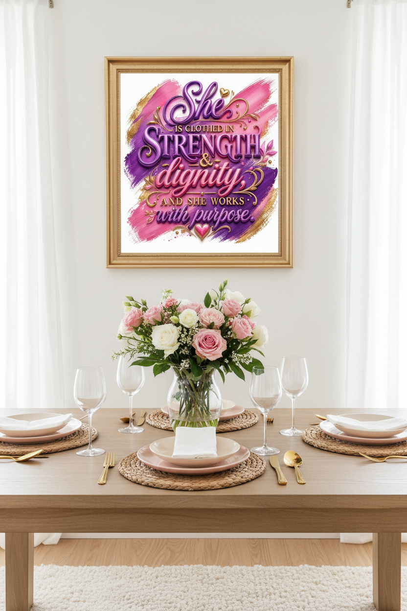 She is Clothed in Strength & Dignity – Dining Room Mockup